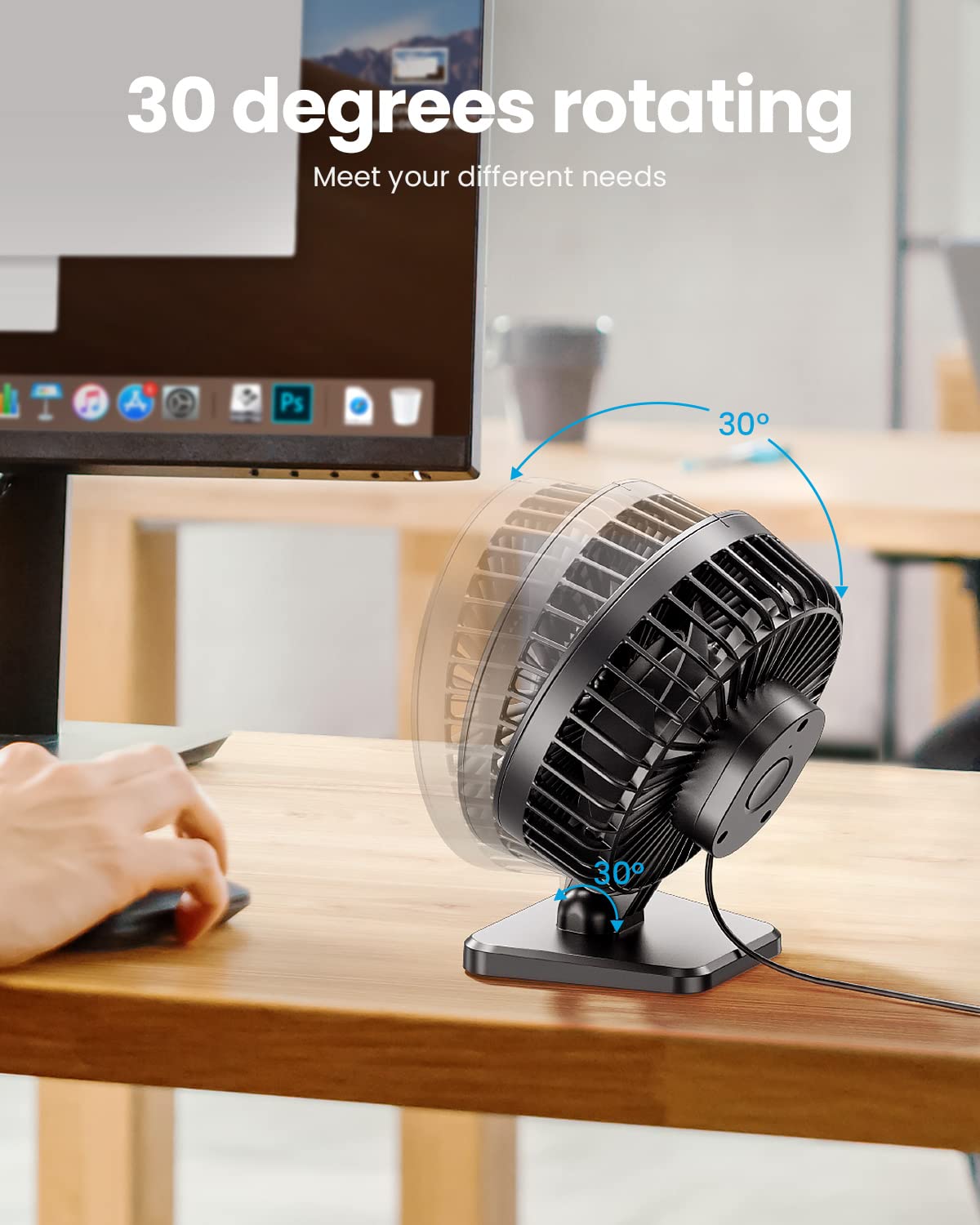 Gaiatop USB Desk Fan, Small But Powerful, Personal Portable Quiet 3 Speeds, Adjustable Mini Table Desktop fan for Cooling Home Office Car Summer Travel Gifts Black