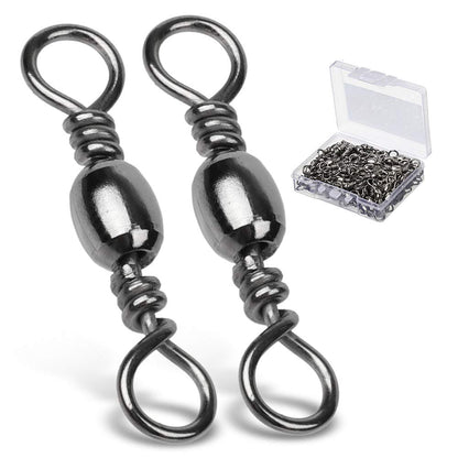AMYSPORTS High Strength Fishing Swivels - Barrel Solid Ring & Rolling Fishing Tackle Line Connectors - Saltwater & Freshwater - Stainless Steel Accessories - 100pcs - 31lbs