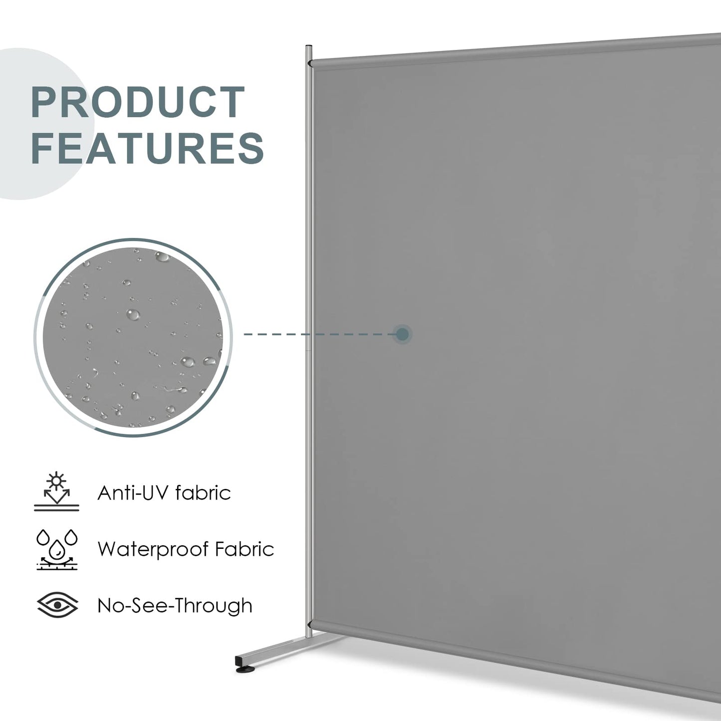 RANTILA Single Large Panel Room Divider, Privacy Screen for Office, Partition Separators, Freestanding Divider 71''W x 69.5''H, Grey