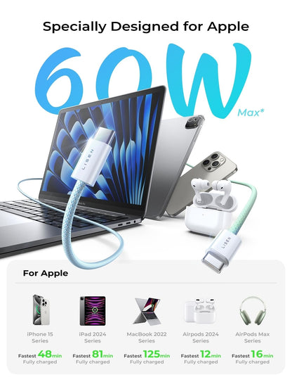 LISEN USB C Cable, 5-Pack [3.3/3.3/6.6/6.6/10FT] for iPhone 17 Charger Cord, 60W USB C to USB C Fast Charging Cable for iPhone 17 Air 16 15 Pro Max, Samsung Z Flip 7/S25/S24, Switch 2, iPad, MacBook