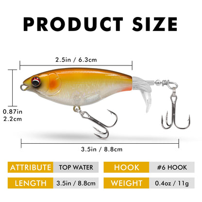 TRUSCEND Popobait Easy Catch Fishing Lures with BKK Hooks, Instant Startup, Longer Cast, Balanced Spray/Sound/Swim, Plopper Topwater Lures for Bass, Trout, Pike, Freshwater Saltwater Fishing Teasers