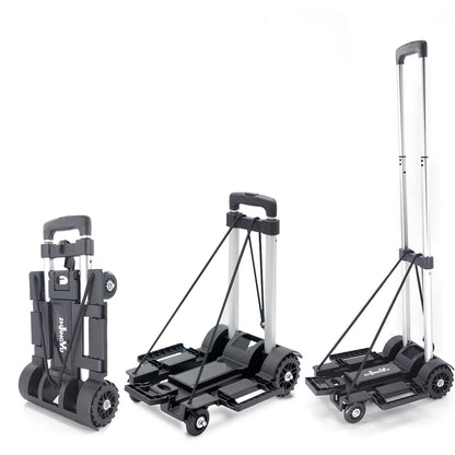 ZHJINGYU Folding Hand Truck Trolley, Utility Cart with 4 Wheels & 2 Elastic Ropes, Portable Backpack Trolley, Luggage Dolly, Travel & Moving, Shopping, Aluminum, Black, Small