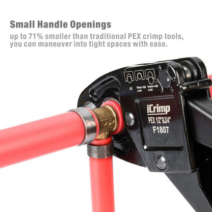 IWISS Combo Angle Head Pex Pipe Plumbing Crimping Tool for Copper Crimp Jaw Sets 1/2" & 3/4" with Go/No-Go Crimp Gauge