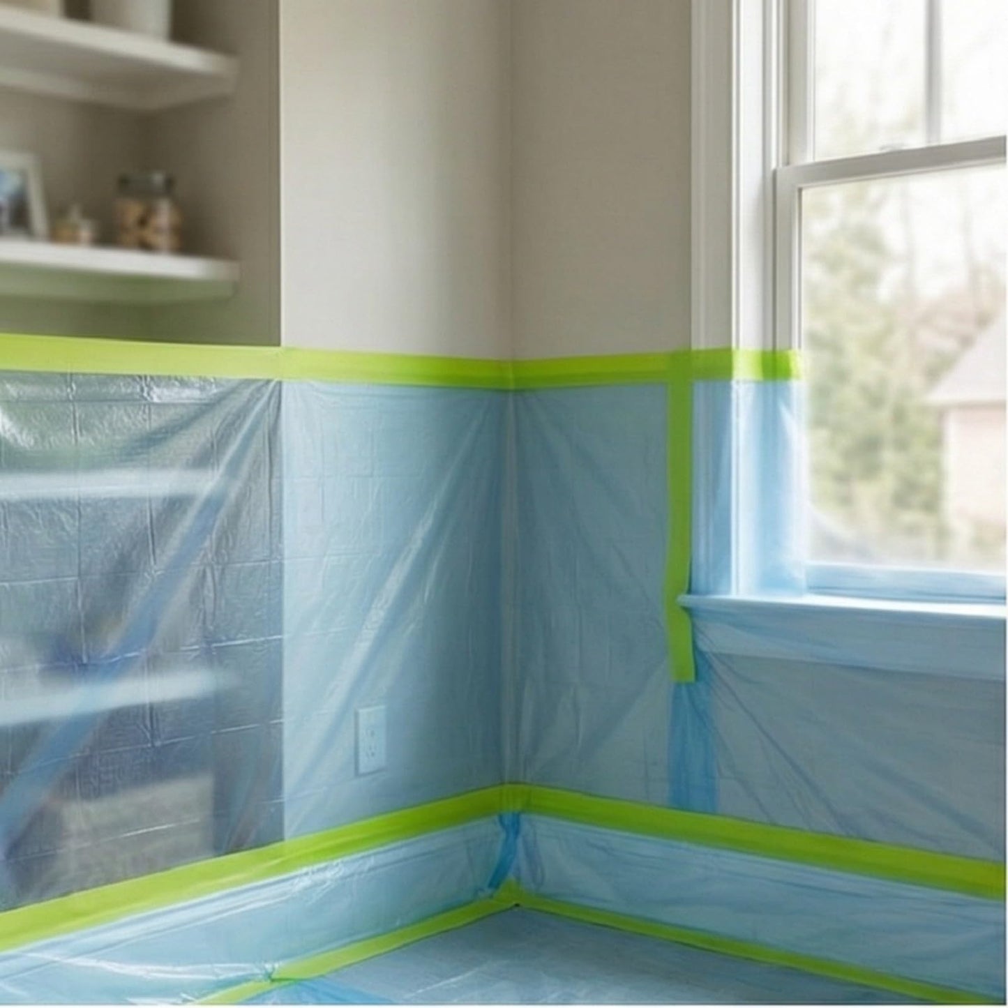 Tavira Pre - Taped Masking Film for Painting, 22 inch x 66 feet x 4 Rolls Painters Plastic Sheeting with Automotive Paint Tape and Drape for Covering Cars, Walls, Furniture and Windows Protection