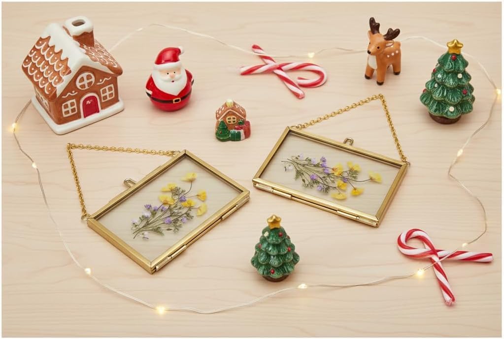 FOCHIER F 4 Pcs Pressed Flower Frame, Wall Hanging Tabletop Display Double Glass Frames with Metal Chain for Pressed Dried Flowers Plants, Horizontal and Vertical Picture Frame, Black, FRAMES ONLY