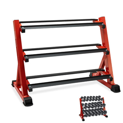 Prime Prosperity Dumbbell Rack 3 Tier Heavy Duty Weight Organizer Dumbbell Storage Stand Holder 1100lbs Capacity Quick Assembly Dumbbell Weight Storage Rack For Home Gym, Red (Rack Only)