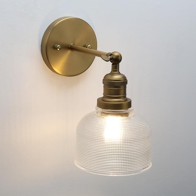 Pathson Vintage Wall Sconce Lamp with Clear Glass, Adjustable Hardwired Wall Vanity Light for Bathroom Living Room Farmhouse Bedside Lighting