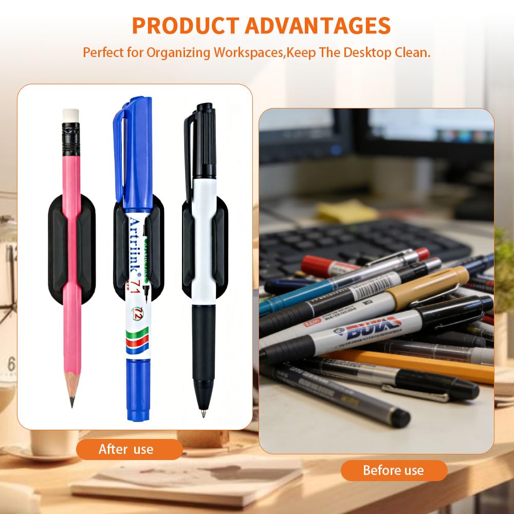 Yanchexp 40 PCS Adhesive Pencil Holders for Desk,Silicone Pencil Holder with Upgraded Adhesive Pads, Flexible Pen Holder for Walls Clipboards,Office Essentials Accessories Teacher Supplies