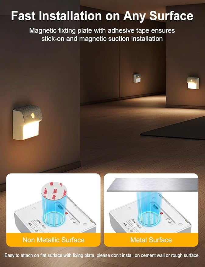 LED Linkage Motion Sensor Night Light, Magnetic Stick-On Motion Activated Light, Rechargeable Battery Powered Wall Lamp, Dimmable Warm White Light, for Bedroom, Hallway, Stairs, Kitchen, 3 Pack