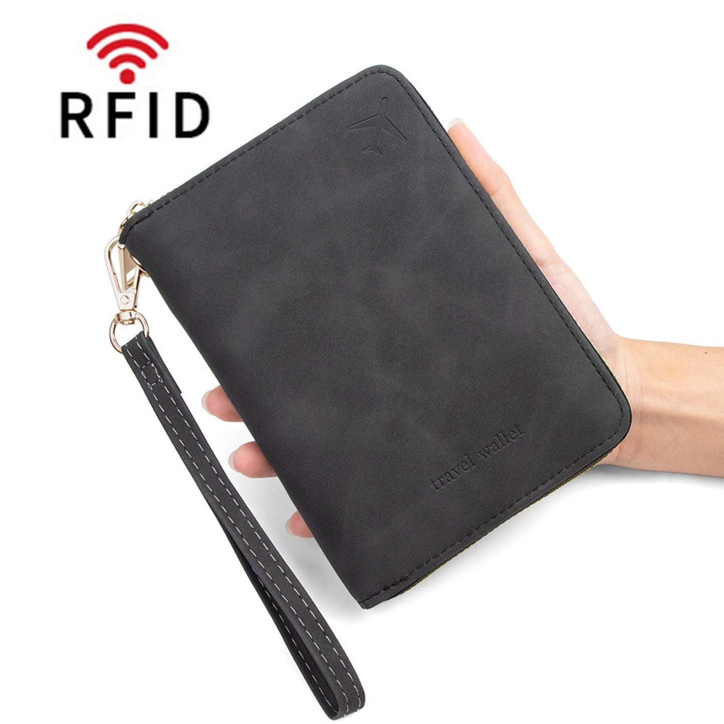 RFID Passport Holder for Travel, Passport Cover Wallet with Detachable Neck Strap & Wrist Lanyard, Passport Case for Women Men (Black)