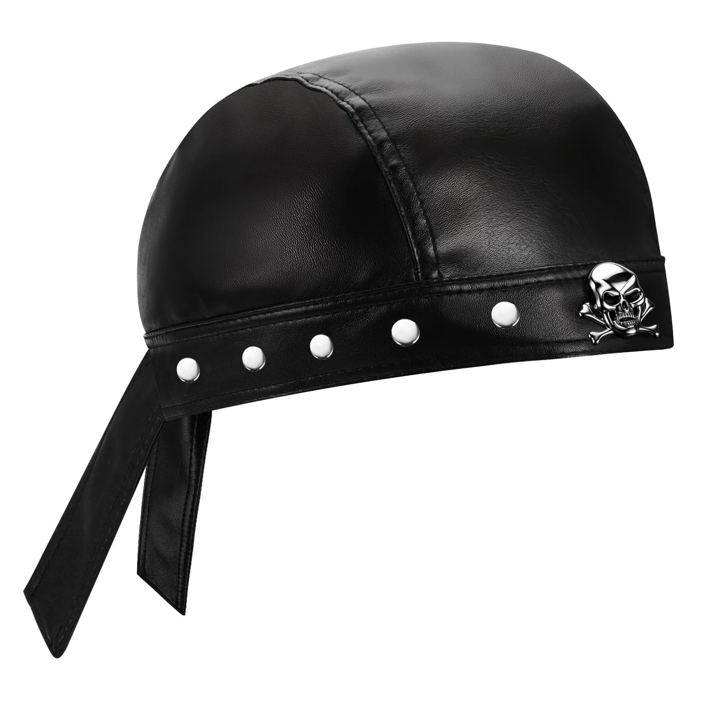 EYEOO Biker Cap Leather Head Wraps for Women Black Bandana Skull Cap Adjustable Motorcycle Biker Black Leather Bandana Motorcycle Accessories for Women Stylish Biker Head Wrap Doo Rag