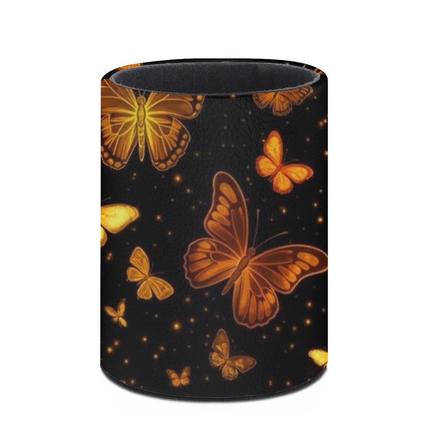 UTRSIFB Pen Holder Leather Pencil, Holder Cup Makeup Brush Storage Organizer, Waterproof Multifunctional Office Supplies Butterflies Art