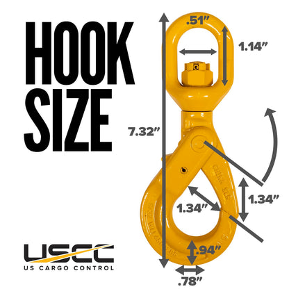 US Cargo Control 9/32 Inch Swivel Self-Locking Hooks (2-Pack), G80 Chain Hooks, 4,500 LBS Working Load Limit, Heavy Duty Swivel Hooks for Lifting Jobs, Load Binding Applications, & Trailers