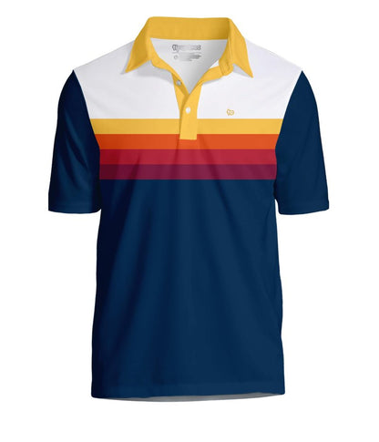 Tipsy Elves Men's Performance Golf Shirt - 4-Way Stretch, Quick Dry, Athletic Cut - Blue Slice of Sunset Golf Polo - X-Large