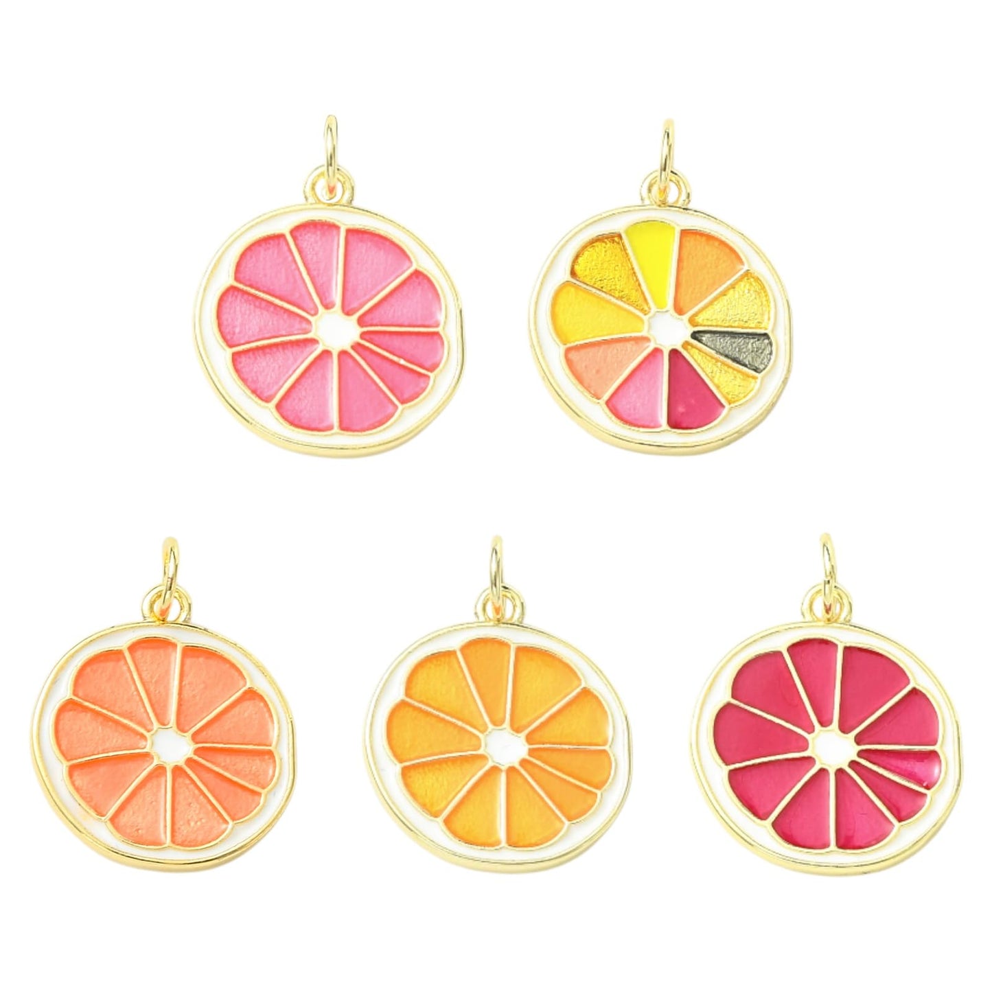 Stiesy Lemon Slice Enamel Charms Pendants, 5Pcs Brass Enamel Charms with Jump Ring, Real 18K Gold Plated Summer Theme Jewelry Making, DIY Fresh Unique Necklace Bracelet