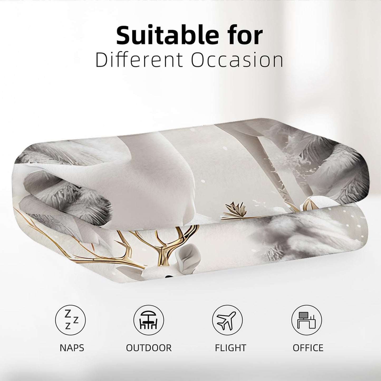 Christmas Reindeer Throw Blanket for Couch Bed Sofa Winter Holiday Cozy Christmas Tree Flannel Blanket with Snow Scene Deer and Pine Trees Farmhouse Christmas Decor Xmas Gifts (Xmas 1, 50''x60'')