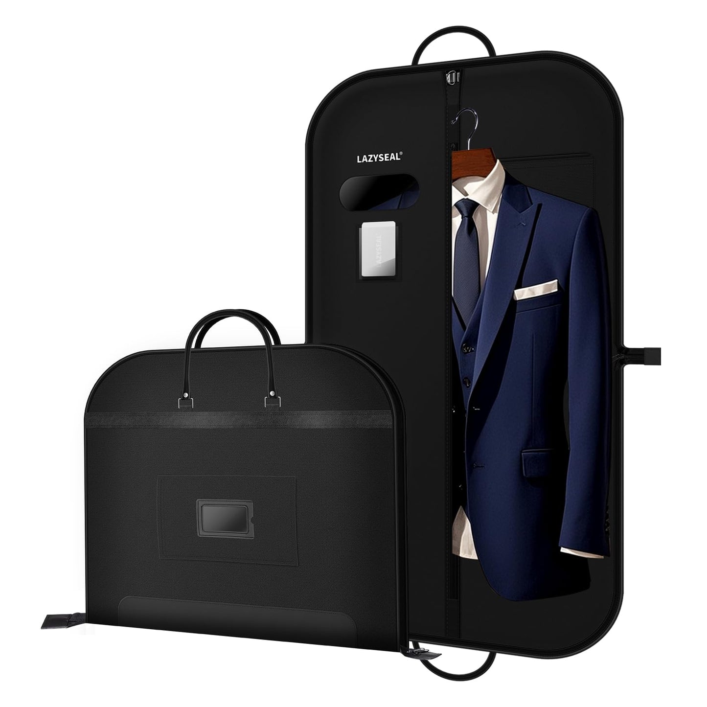 LAZYSEAL Garment Bag for Closet Storage and Travel 43-Inch Waterproof Dustproof Suit Luggage Bag Unisex Clothes Bag Durable 600D Oxford Fabric 2-in-1 Hanging Suit case Coat Bag for Man, Woman