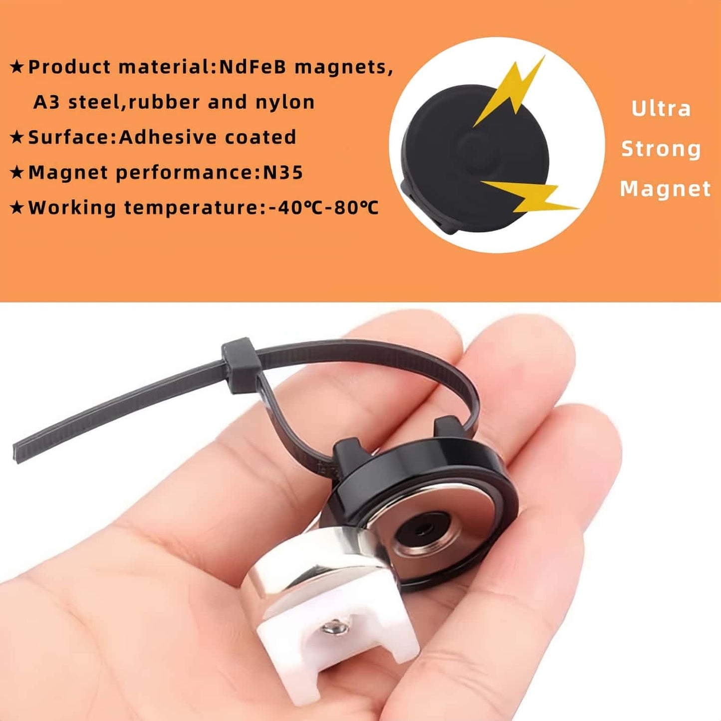 Heavy-Duty Magnetic Zip Tie Mounts,10Pcs Multipurpose Cable Holder with Nylon Cable Ties (50 Pieces) for Efficient Wire Management