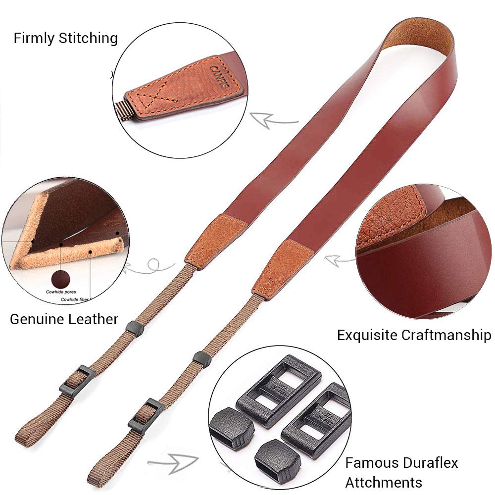 CANPIS Soft Leather Camera Shoulder Neck Strap, Brown Color, Adjustable Length compatible with DSLR Cameras Canon Sony Fujifilm Olympus Leica etc.