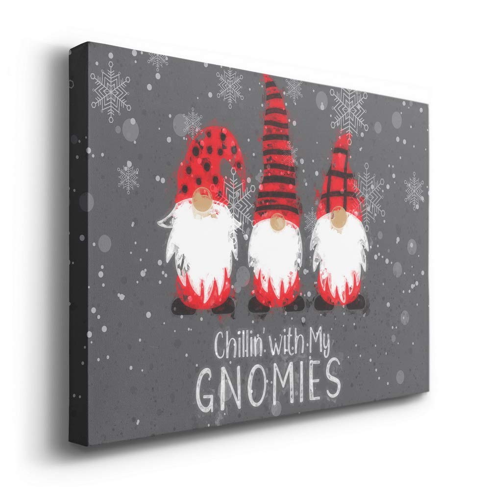 Renditions Gallery Chillin with my Gnomies Wall Art, Funny Christmas & Winter Decorations, Grey, Red, Black, Premium Gallery Wrapped Canvas Decor, Ready to Hang, 8 in H x 12 in W, Made in America