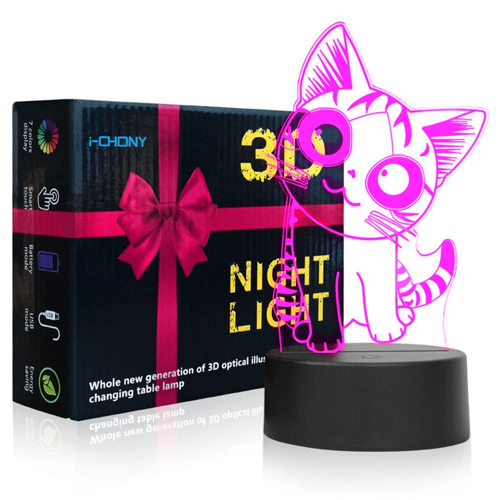 i-CHONY Cat Night Light, 3D Optical Illusion Lamp, 7 Colors