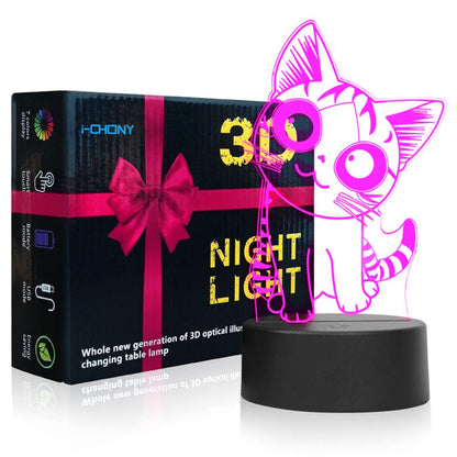 i-CHONY Cat Night Light, 3D Optical Illusion Lamp, 7 Colors