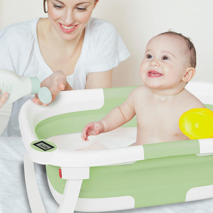 napei Collapsible Baby Bathtub,Baby Bath Tub with Soft Cushion & Thermometer,Baby Bathtub Newborn to Toddler 0-36 Months,Portable Travel Baby Tub