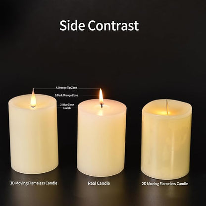Glass Flameless Pillar Candles Flickering with Remote Timer, Battery Operated LED 3D Moving Flame Real Wax Candles,Remote Included (Gray)