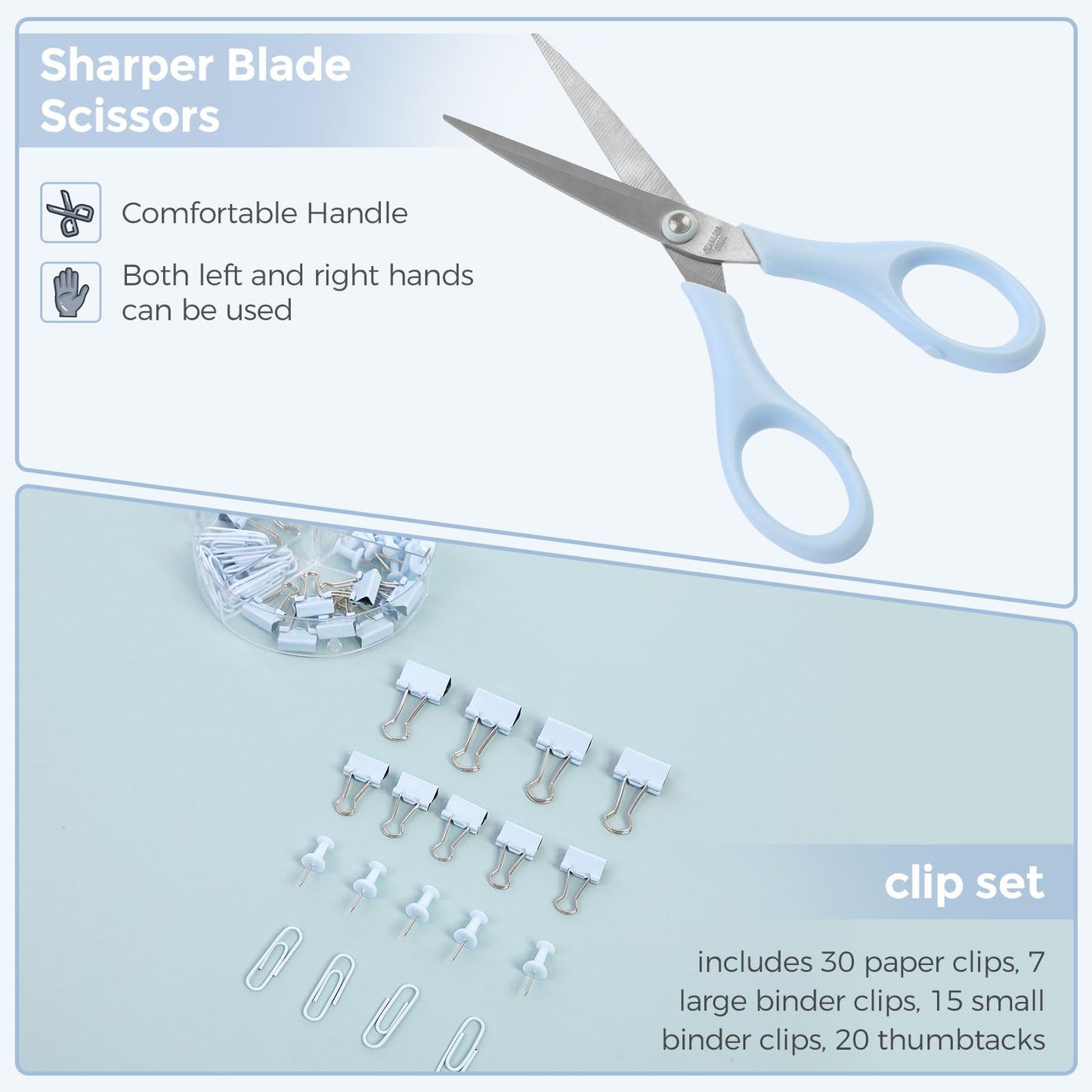 SKYDUE Blue Office Supplies Set, Office Desk Accessories, Mesh Desk Organizer, Stapler, Tape Dispenser, Scissors, Binder/Paper Clips and 1000pcs Staples, Office Supplies for Teacher