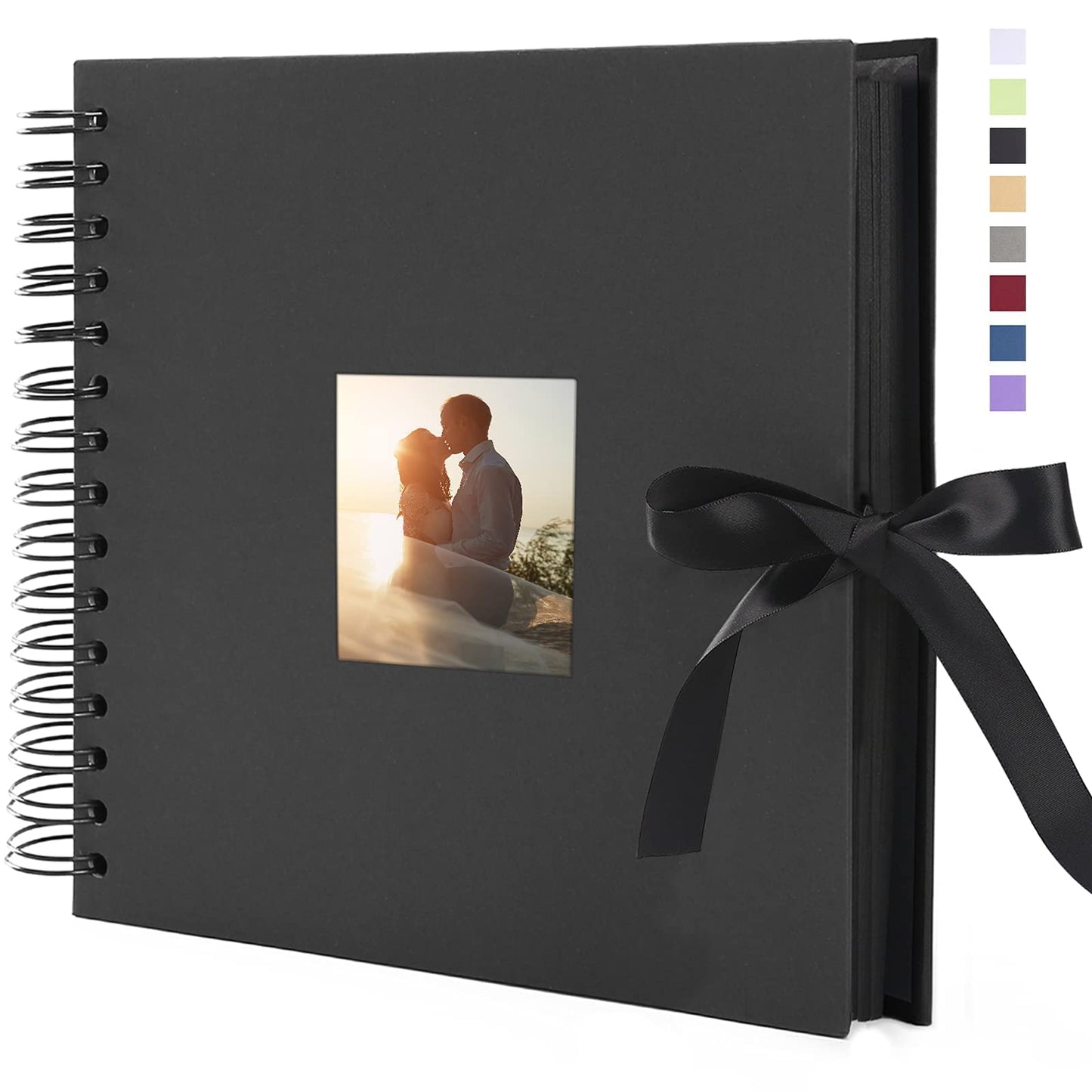 Vienrose Scrapbook Photo Album with Corner Stickers 12x12 inches DIY with Cover Photo Pocket 80 Pages Silk Ribbon Hardcover Album for Guest Book Wedding Baby Shower Christmas Black