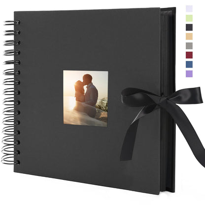 Vienrose Scrapbook Photo Album with Corner Stickers 12x12 inches DIY with Cover Photo Pocket 80 Pages Silk Ribbon Hardcover Album for Guest Book Wedding Baby Shower Christmas Black