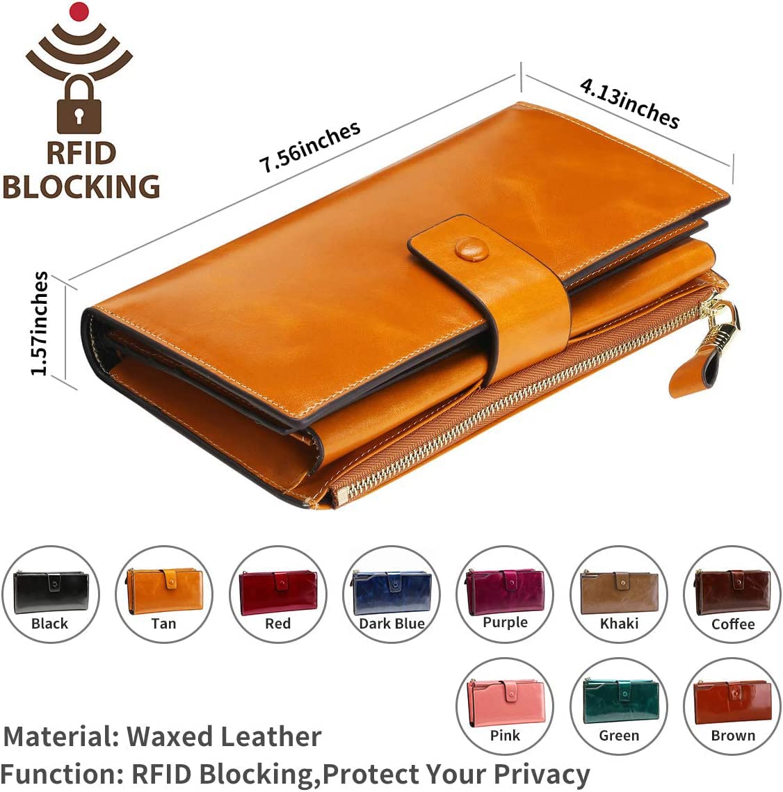 Itslife Womens Wallet Leather RFID Blocking Large Capacity Luxury Wax Genuine Leather Clutch Wallet with Card Holder