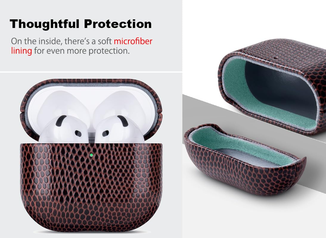 Haobobro Handmade Case - for AirPods 4 Case Cover - Selected Vegan Leather, Lizard Skin Texture, Drop Protective Hard Shell Cover for AirPods 4th Generation Earbuds - Coffee