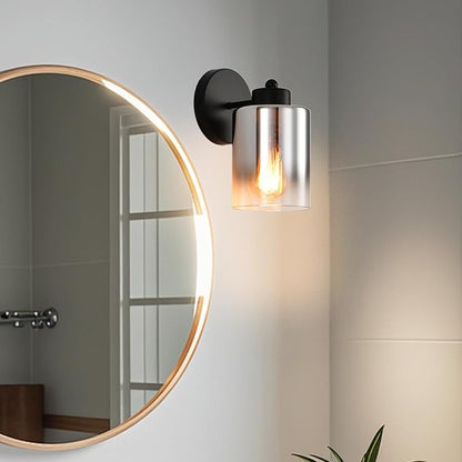 Metal Sconces Wall Lighting with Clear Glass Shade, Bathroom Vanity Light Matte Black Wall Sconce, Modern Wall Light Fixtures