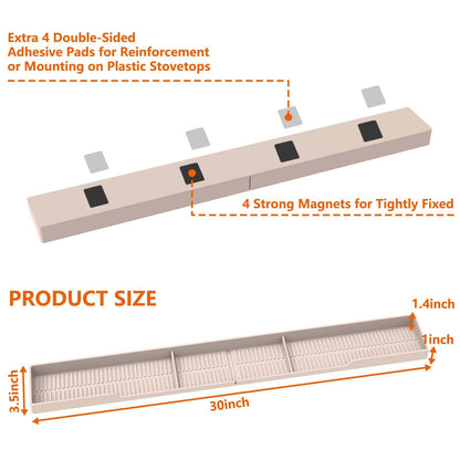 AWOKE Stove Top Shelf 30 Inch - Silicone Material Magnetic Shelf for Stove - 3 Functional Partitions Kitchen Spice Rack Organizer-Black,Kitchen Gadgets Storage Organization
