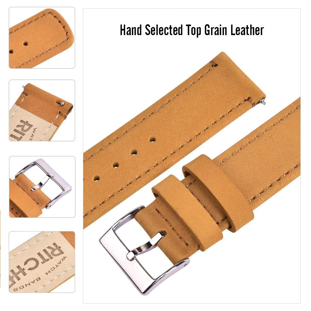 Ritche Leather Watch Strap with Quick Release Pins, 20mm Replacement Watch Band for Men and Women, Fits Smartwatches & Traditional Watches