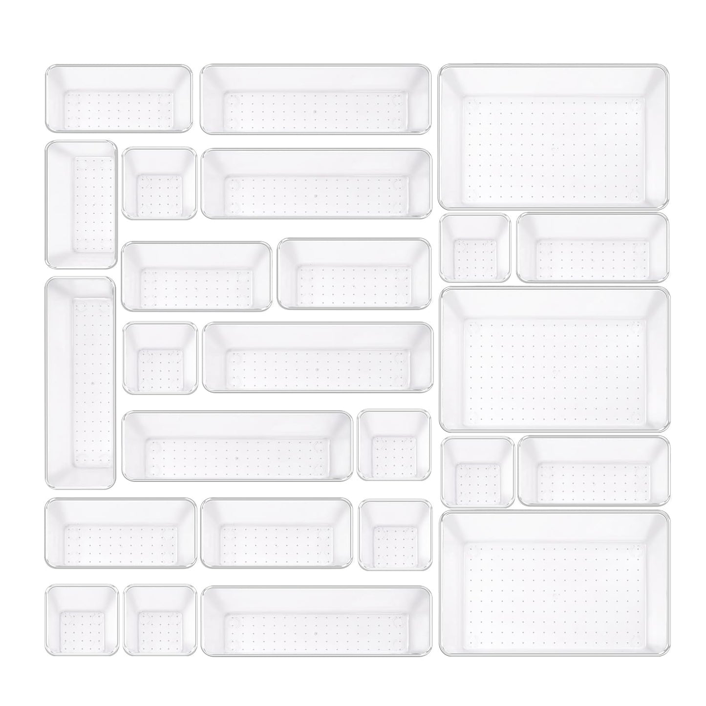 Trotianingyu Clear Acrylic Drawer Organizers Set Storage for Makeup, Office Desk Small Vanity Trays for Drawer Bathroom Plastic Make up Organizers 25 Pcs