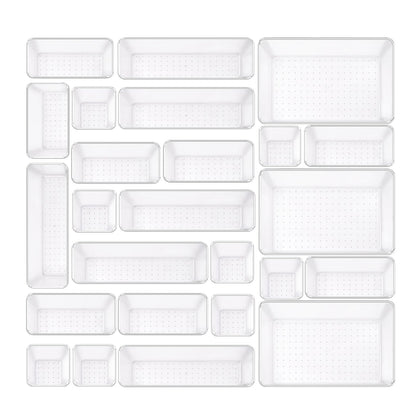 Trotianingyu Clear Acrylic Drawer Organizers Set Storage for Makeup, Office Desk Small Vanity Trays for Drawer Bathroom Plastic Make up Organizers 25 Pcs