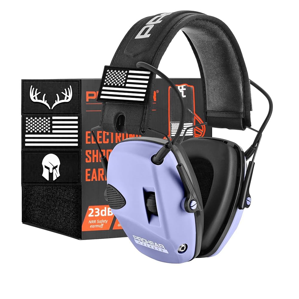 PROHEAR Electronic Ear Protection for Shooting with 4X Sound Amplification, Gun Range Hearing Protection Muffs, NRR 23dB Noise Reduction Headphones for Hunting, Purple