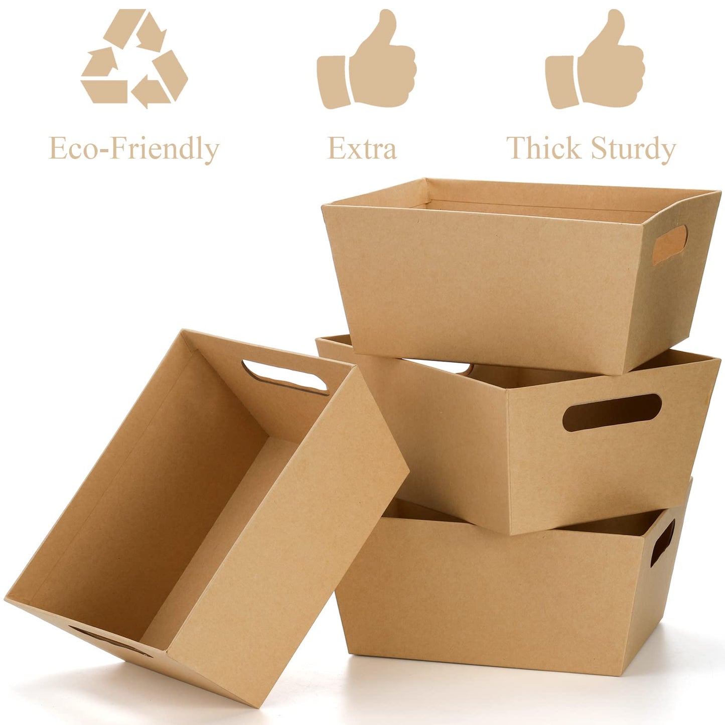 DEAYOU 10 Pack Gift Basket Empty, 10" x 8" Kraft Basket With Handle, 5 LB Cardboard Gift Baskets Market Tray, Large Brown Paper Baskets Holder Container for Wine, DIY, Food, Snacks, Crafts, Easter