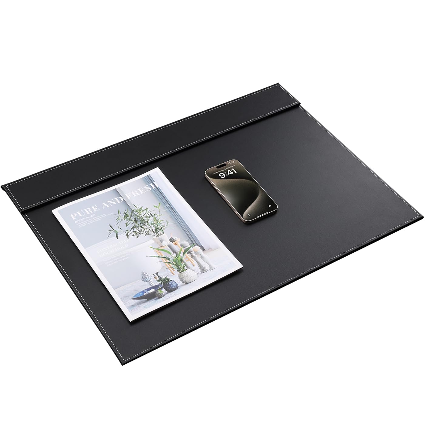 KINGFOM Ultra-Smooth PU Leather Desk Pad & Mat Office Desk Drawing & Writing Board A3/ A4 File Paper Clip Table Protector Mat on Top Large 24''x18'' (Black)