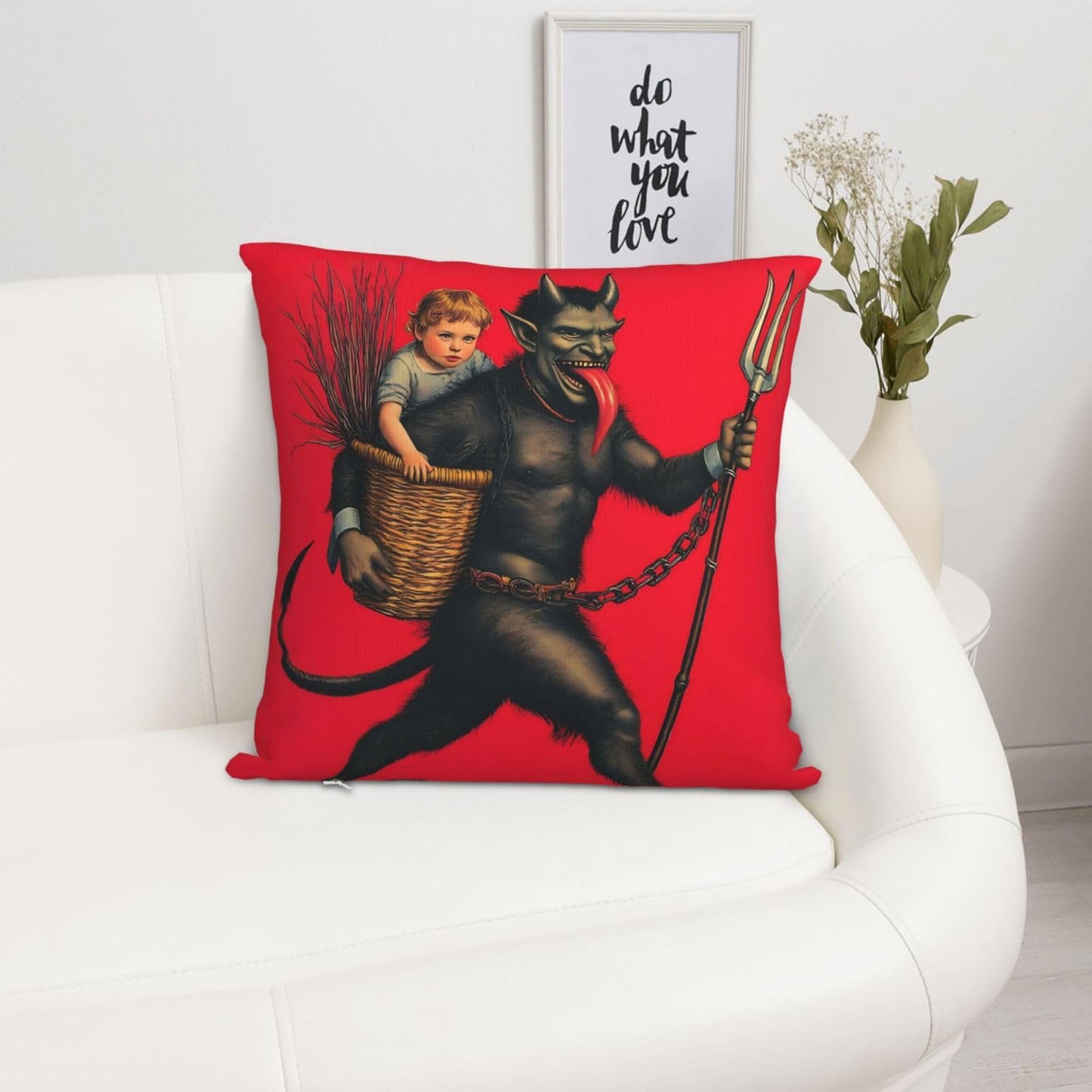 Yaateeh Krampus Christmas Folklore Red Throw Pillow Covers Decorative 18x18 Inch Pillowcase Square Cushion Cases for Home Sofa Bedroom Livingroom