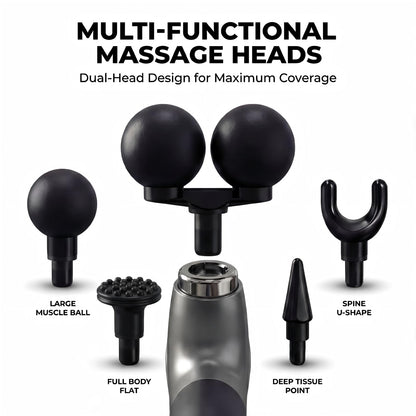 makecatch Long Handle Massage Gun for Back and Shoulders, Ergonomic Extended Reach Deep Tissue Massager, U-Shaped Dual Head Percussion Muscle Massager, 12 Speeds with 5 Heads, Quiet & Cordless