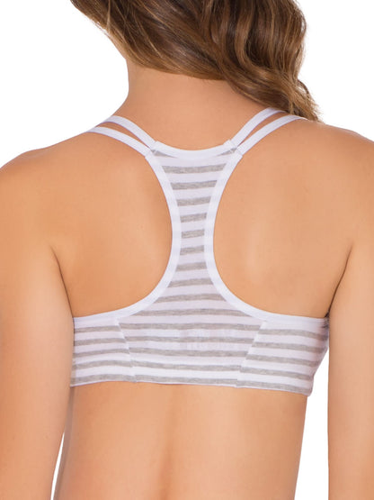 Fruit of The Loom Womens Spaghetti Strap Cotton Pull Over 3 Pack Sports Bra, Skinny Stripe/White/Blushing Rose, 40