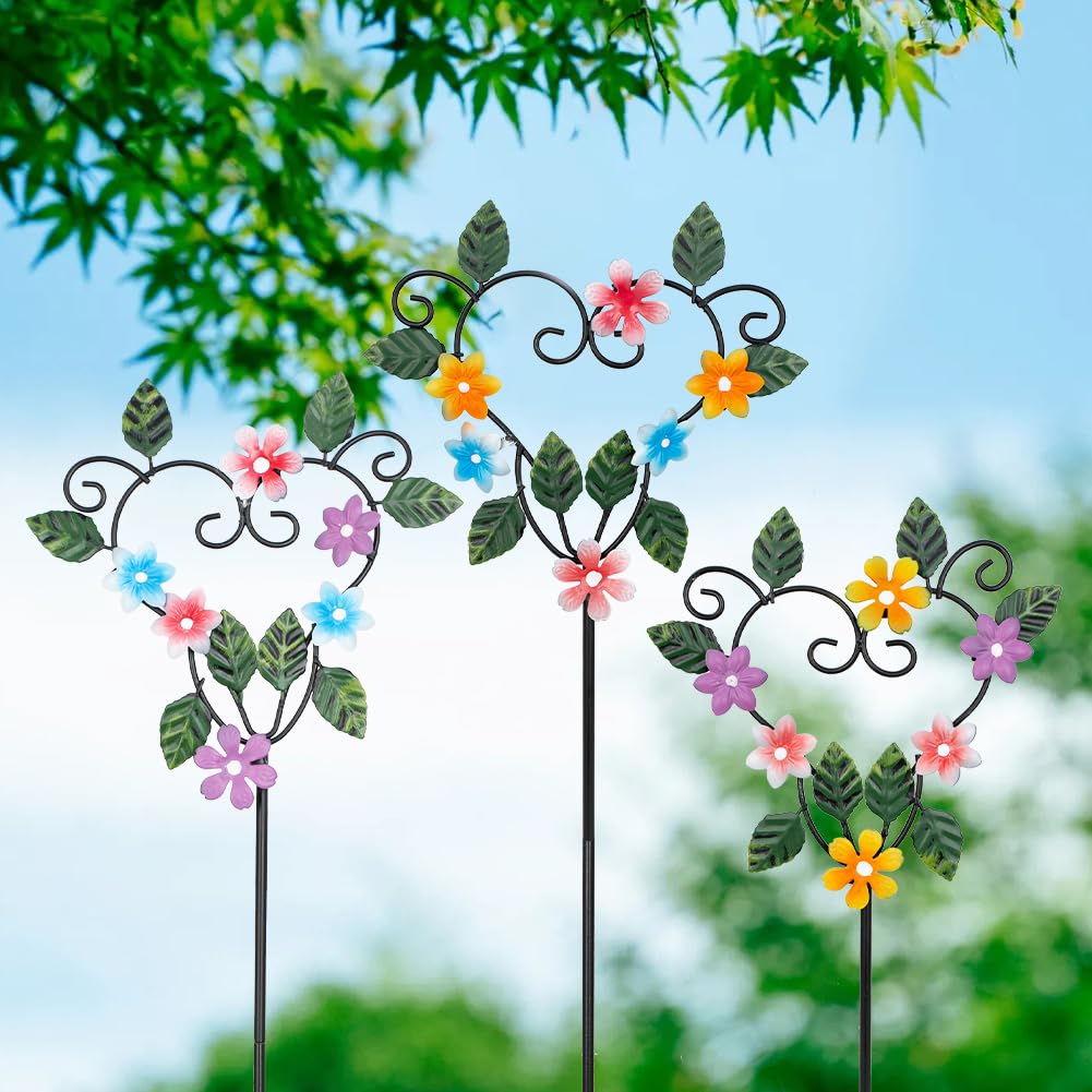 SATHGA Metal Flowers Decorative Garden Stakes, 22.1 ''H Heart Shape Metal Flowers for Outside Yard Art Garden Stakes,Spring Outdoor Decor Housewarming Present for Women Mom Grandma