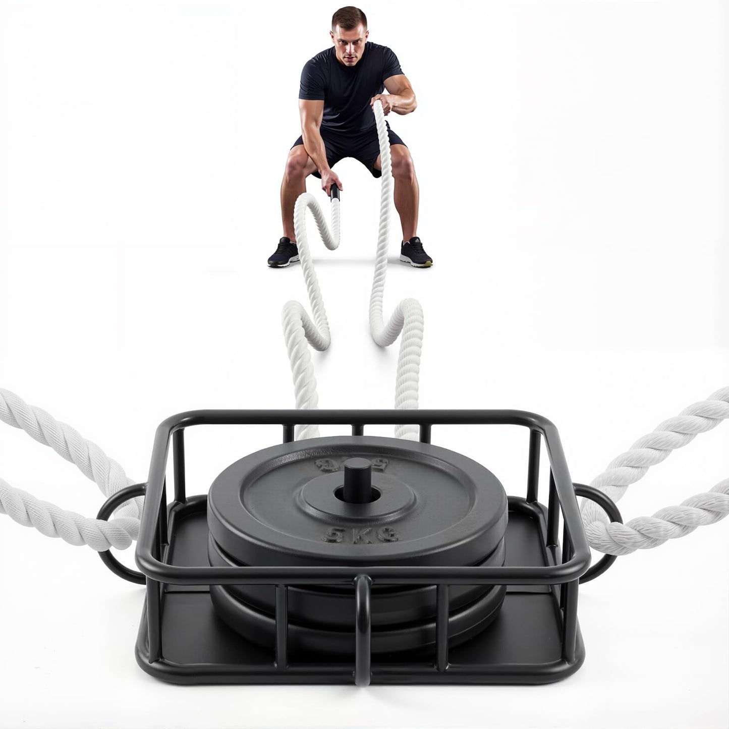 Zonon Heavy-Duty 12-Station Battle Rope Anchor - Powder-Coated Steel with Rubber Base, Multi-Anchor Points for 12-Person Group Training, Indoor/Outdoor and Gyms/Home Use, Weight Plate Compatible