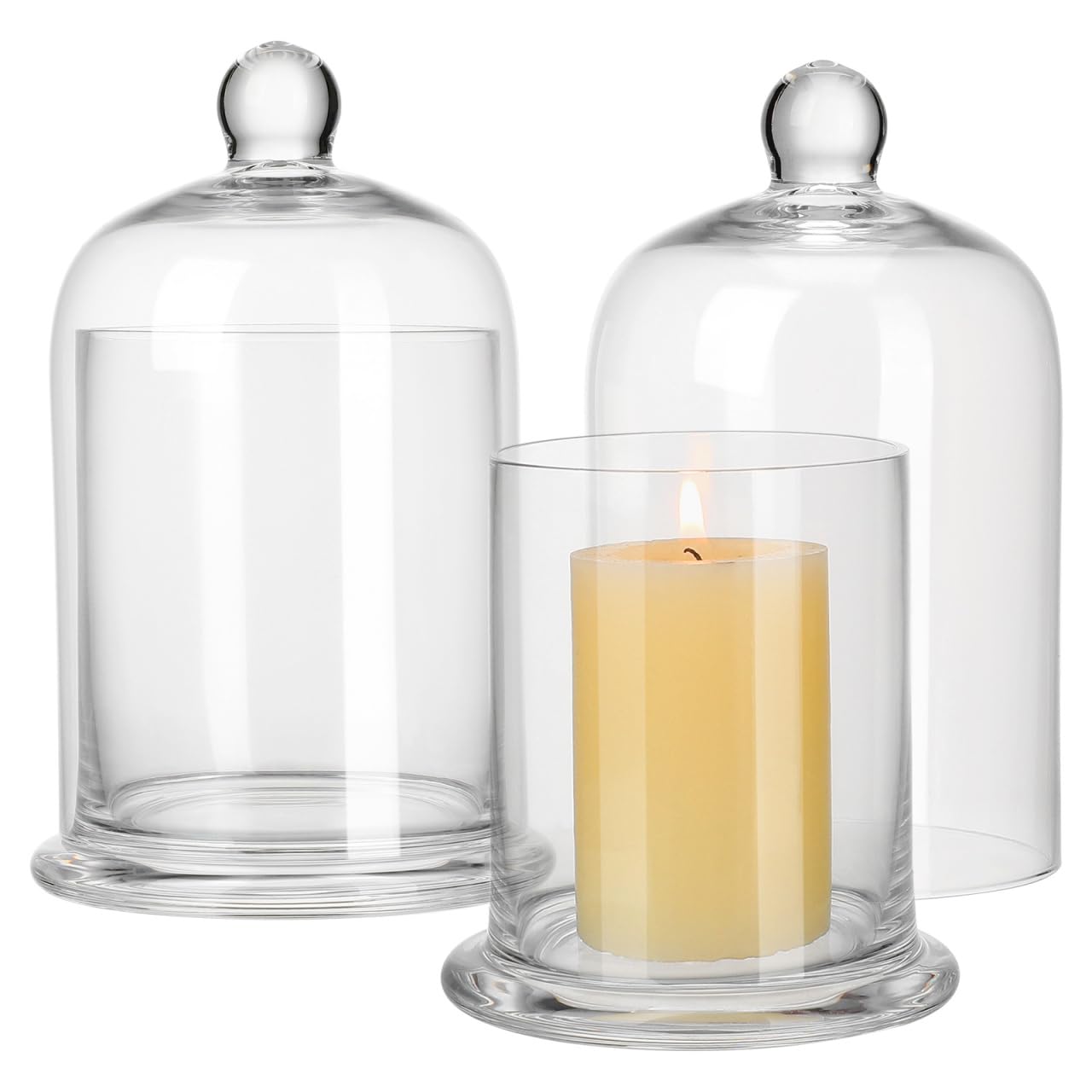 UKCOCO Glass Bell Jar Candle Holders Set of 2 – 6.22" Cloche Dome for Romantic Ambiance, Wedding Centerpiece & Home Decor, Gift for Anniversary