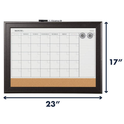 Quartet Combination Magnetic Whiteboard Calendar & Corkboard, 17" x 23" Combo Dry Erase White Board & Cork Bulletin Board, Message Board, Black Frame (79275)