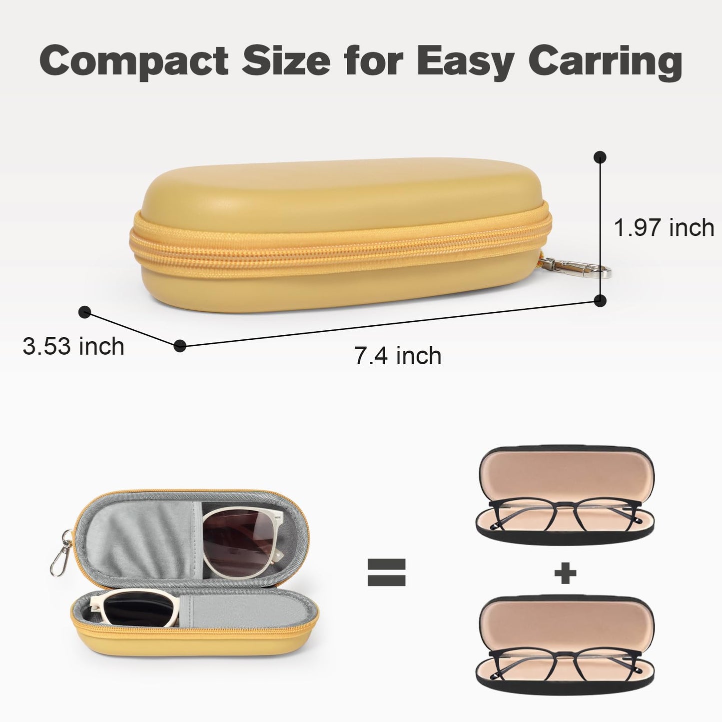 Huvon Double Eyeglasses Case, Dual Glasses Sunglasses Organizer with Zipper Closure, Eyewear Storage Box for Men Women Travel (Mellow Yellow)