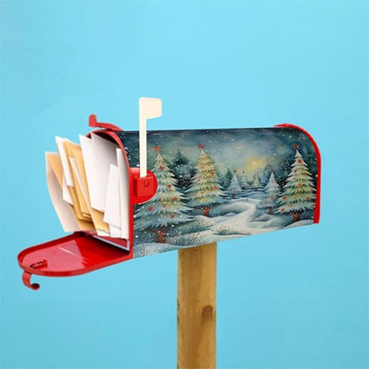 DADABULIU Mailbox Covers Christmas Tree Watercolor Winter Forest Christmas Tree Watercolor Winter Forest Magnetic Letter Post Box Cover Standard Size 21 x 18 Inch Garden Yard Home Decorative